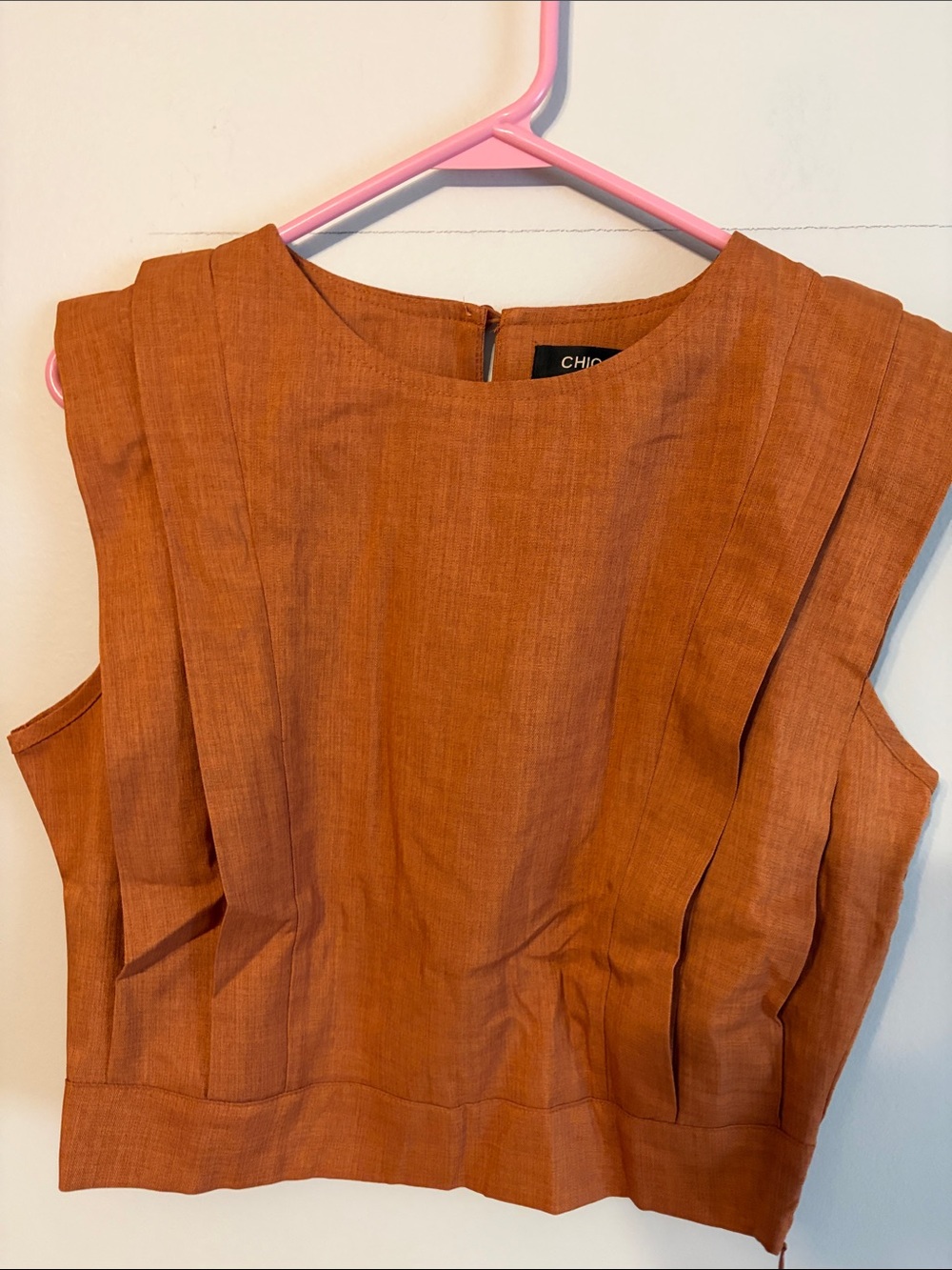 Chicme Rust Crop Top - Pleated Sleeveless polyester. Small. Side zip.